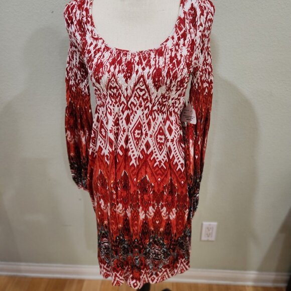 Ruched Upper Sleeve & Bodice Print Boho Dress - Picture 5 of 7